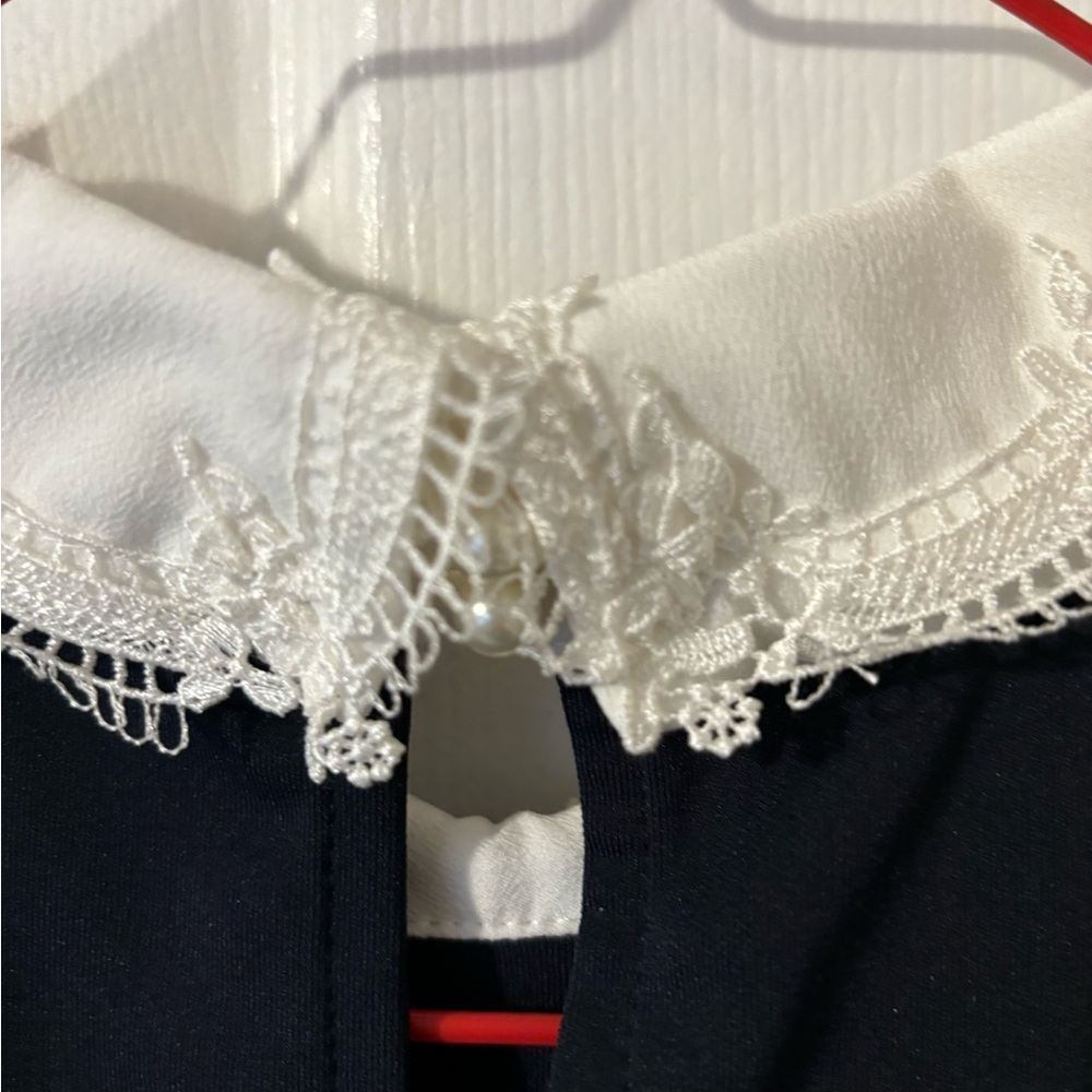 Karl Lagerfeld Navy Top with White Lace Collar Women’s Blouse New - Picture 5 of 6